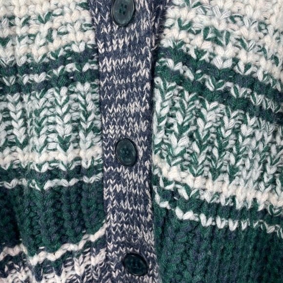 Frye Women's Striped Knit Cardigan Sweater Green‎ White Navy Acrylic Size S - Picture 5 of 11